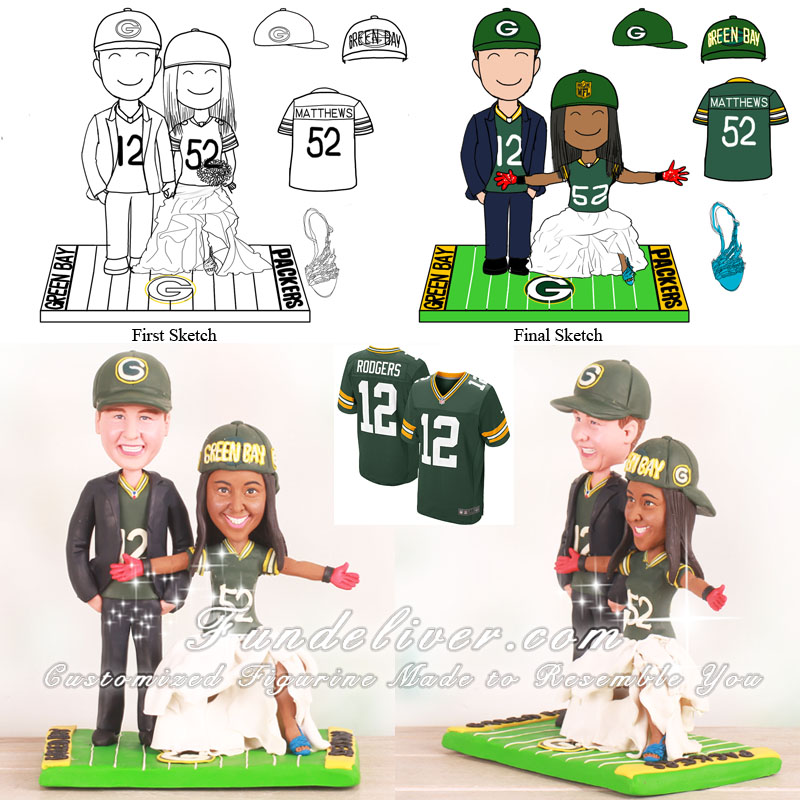 Bride Standing in Clay Matthews Sack Pose Football Cake Toppers